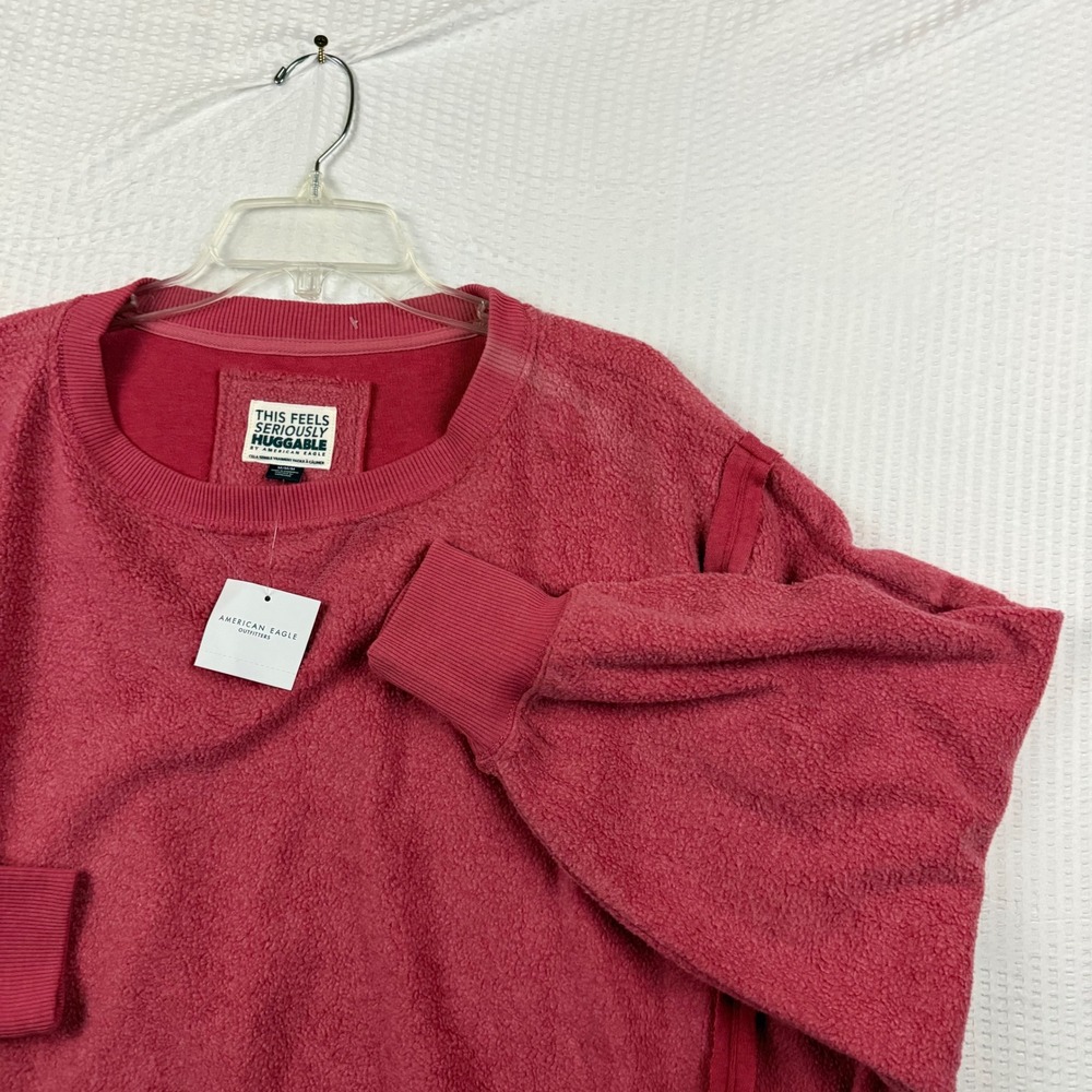 American Eagle Huggable Fleece Sweatshirt Pink Oversized Pullover Medium NWT